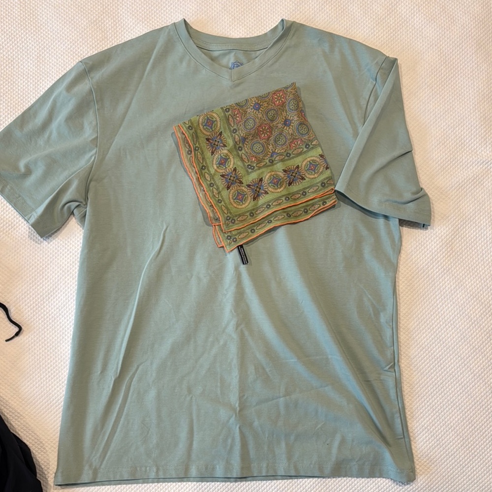 Men's Sage Green shirt and matching silk jacket handkerchief fashion
